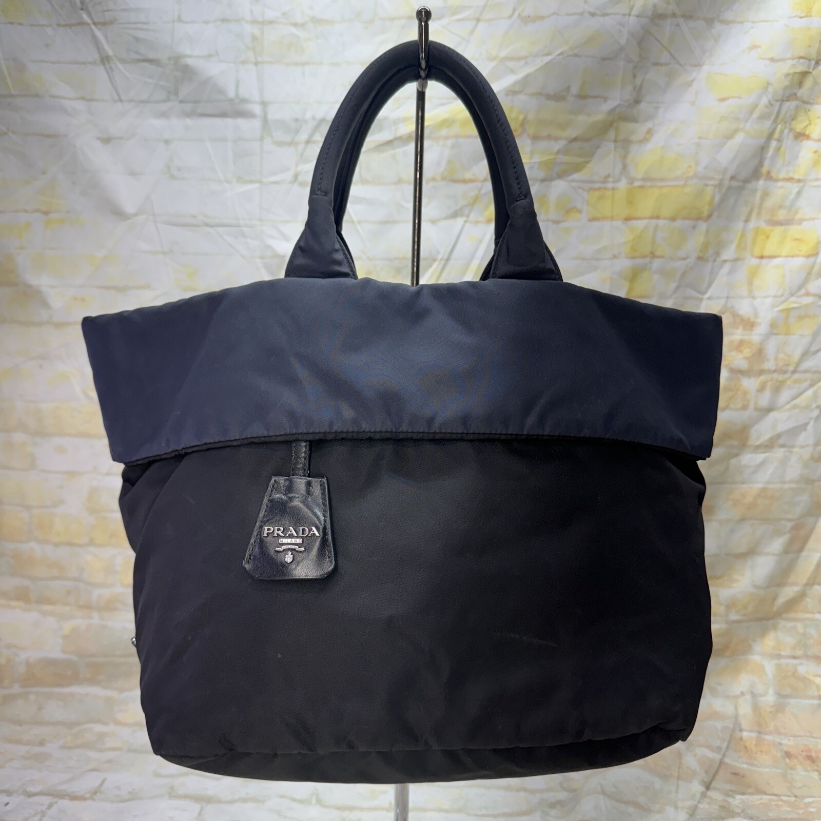 Prada Reversible Triangular Logo Plate Handbag To… - image 1