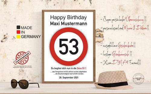 Verkehrsschild Geburtstag 53 Jahre Deko Geschenk Verkehrszeichen Poster Karte A4 - Bild 4 von 7