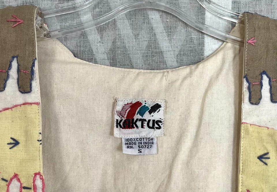 Chaleco abierto vintage Kaktus Boho bordado patrón elefante para mujer talla pequeña Foto 2 de 4