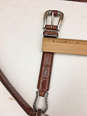 Brighton Brown Leather Belt Heavy Silver Tone Trim Western Style #96507 M Brighton Brown Leather Belt Heavy Silver Tone Trim Western  main image 2
