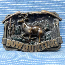Bow Hunting Belt Buckle Buck Deer Stag Antlers Hunter Vtg 80s TGABC .PCB878