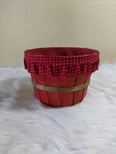 Vintage Apple Basket Lined Polka Dot Fabric Ruffle