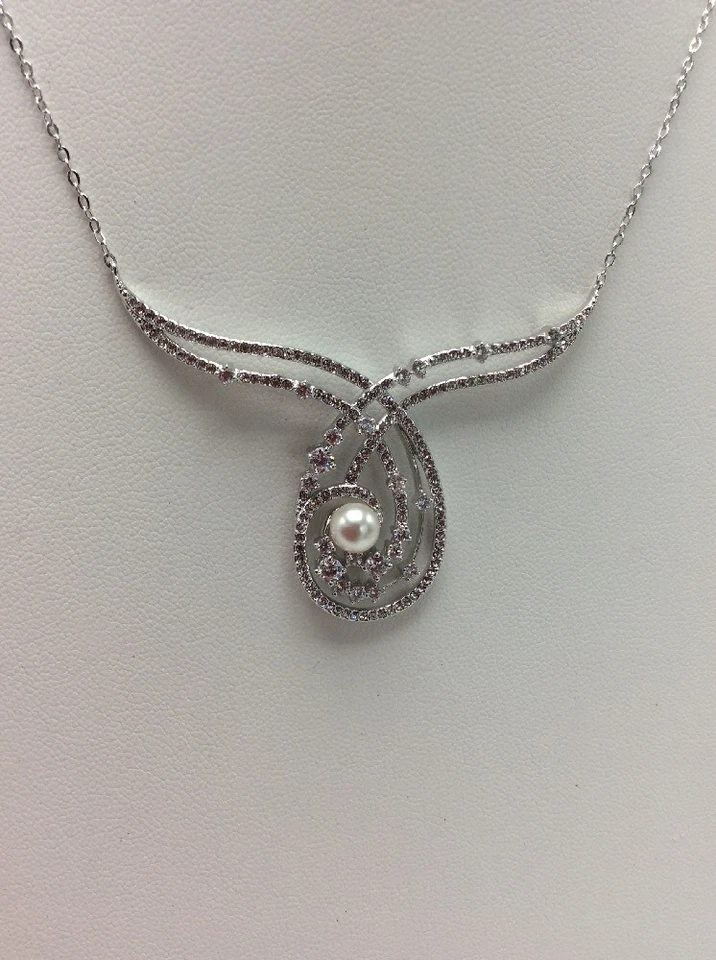 $90 Eliot Danori  Faux Pearl & Crystal Lyrical  Necklace #60 - Image 3 of 4