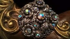 Stunning Aurora Borealis Rhinstones Flower Brooch, Vintage German Jewelry