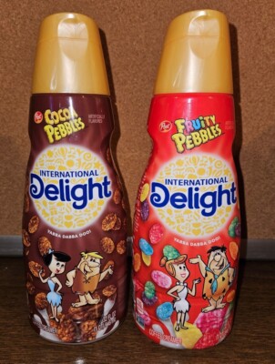 International Delight Fruity and Cocoa Pebbles EMPTY Cannisters - Flintstones 