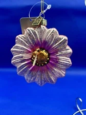 Raz Imports Eric Cortina Light Pink Glass Flower With Bee Ornament