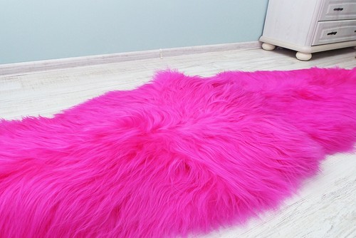 Double PELT Pink Sheepskin Carpet Genuine Sheepskin Throw Rug Fur Sofa Cover - Picture 6 of 8