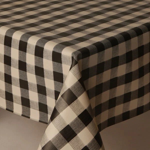 BLACK AND WHITE PICNIC GINGHAM CHECK PVC PLASTIC VINYL TABLE CLOTH PROTECTOR