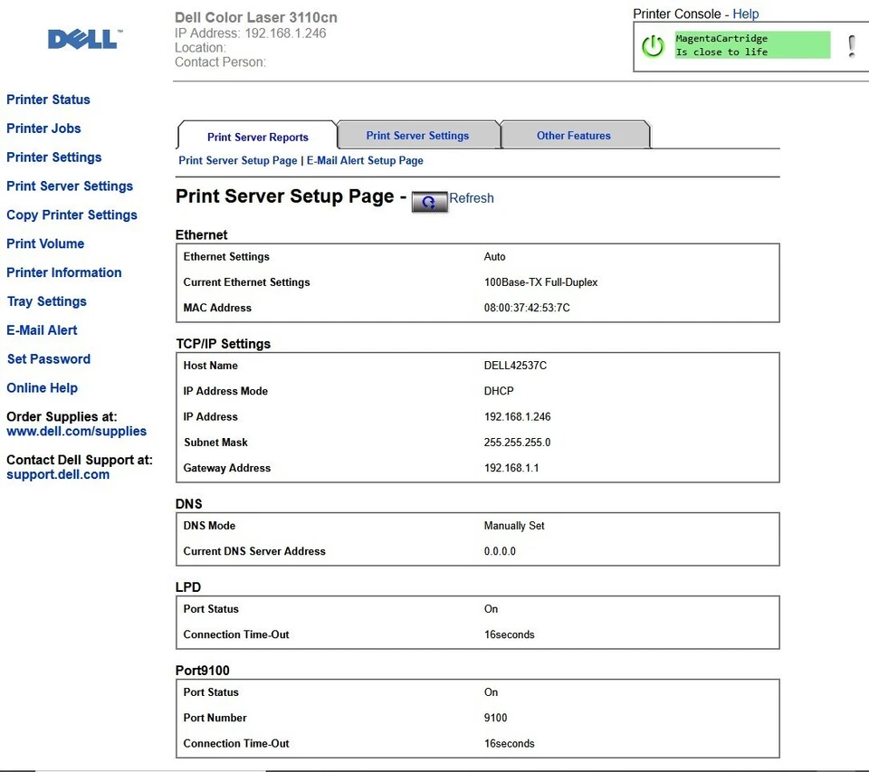 Dell 3110cn Color LaserJet Workgroup Printer Ethernet USB PF019 Page Count=12K - Image 4 of 4