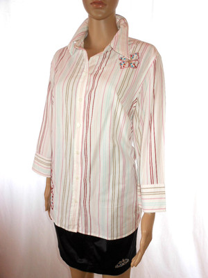 S.Oliver Womens Embroider Embellish Stripe Casual Classic Cotton Shirt sz 20 AL5