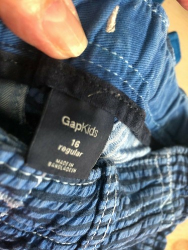 Boys L 16 29" GAP Blue Ombre Black STRIPED Seersucker Denim LONG SHORTS Adj XL - Picture 7 of 8