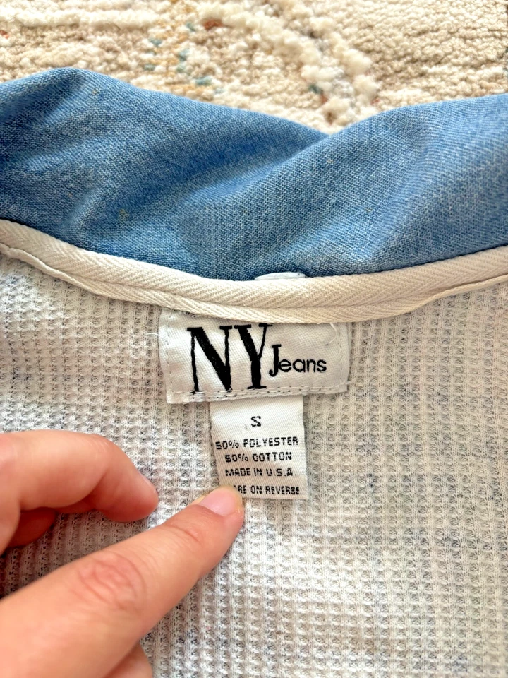 Chaqueta De Colección NY Jeans Denim A Cuadros Con Botones Talla Pequeña Años 90 80 Grunge Retro Foto 4 de 4