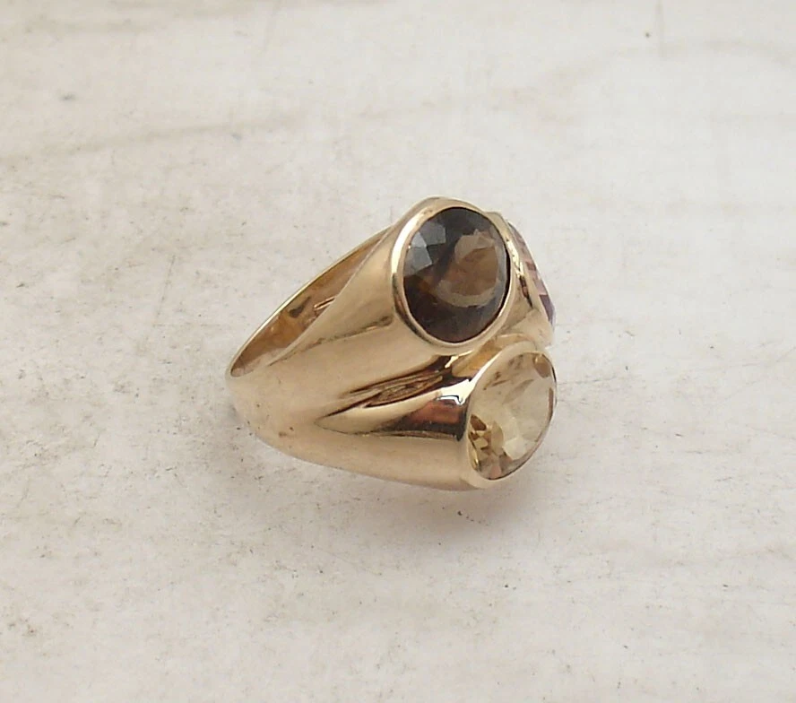 Anillo Technibond tamaño 7 piedras preciosas amatista citrino chapado en oro amarillo de 14K plata Foto 4 de 4
