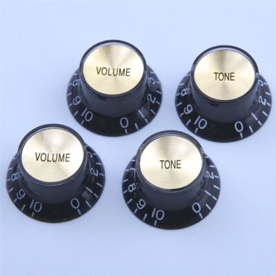 Top Hat Black & Gold Reflector 2 Volume 2 Tone Knobs Metric Fits Les Paul SG