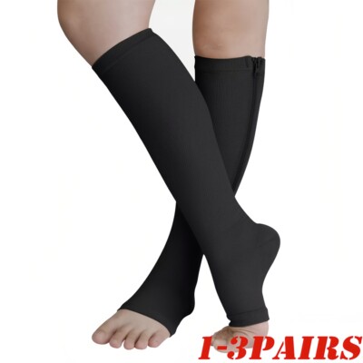 1/3 Pares 20-30 mmHg Cremallera Firme Compresión Calcetines Abiertos Para Mujere