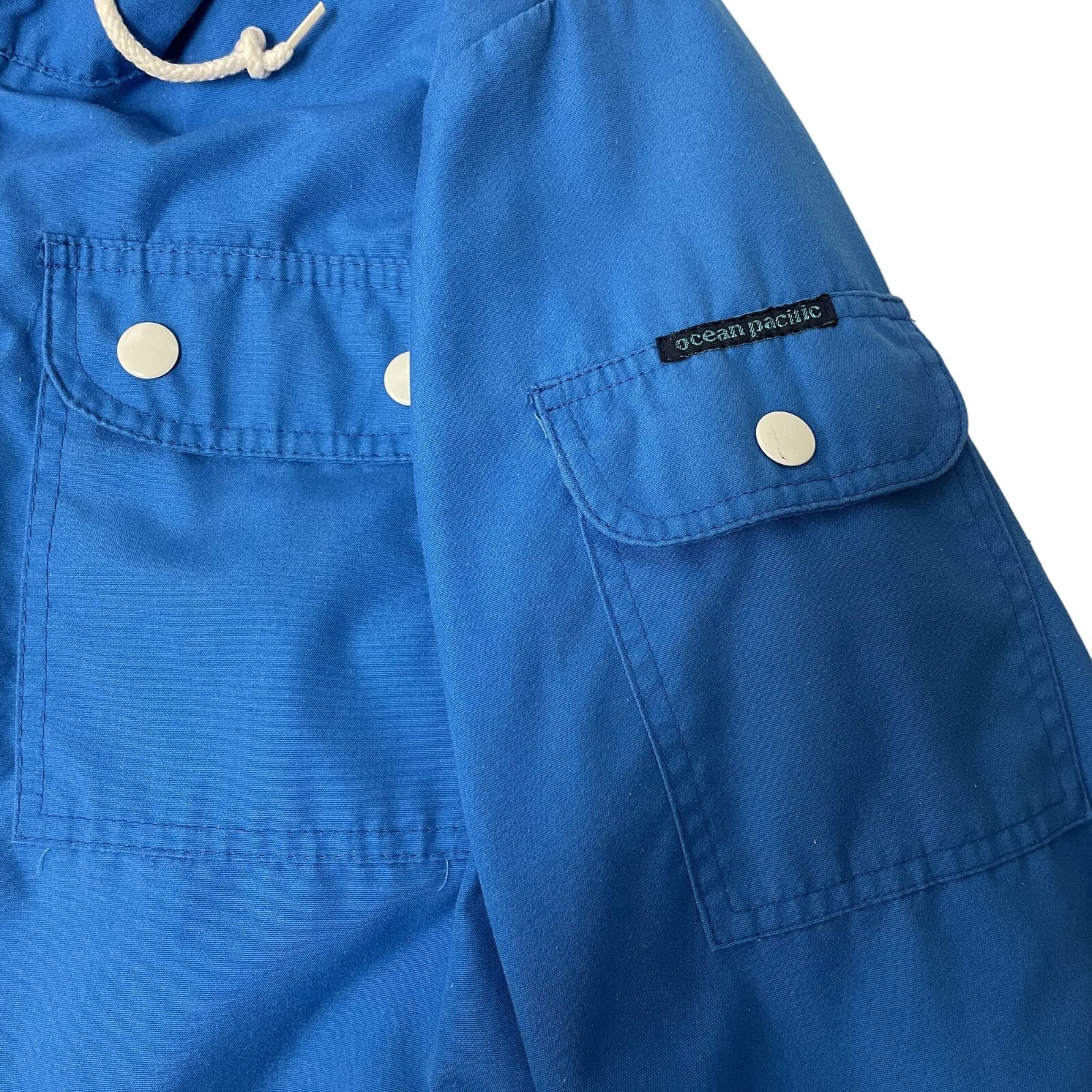 Vtg 80's OP Ocean Pacific Blue 4 Pocket Coat HOODIE Lined SURFER Jacket XS / S image 2