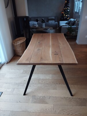Table à manger rectangulaire - pieds en forme de X en fer forgé - Naturel