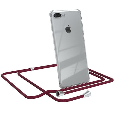 Für Apple iPhone 8 / 7 Plus Handyhülle zum Umhängen Kordel Tasche Kette Case Rot