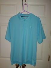 Men Under Armour Solid Light Blue Teal Fitted Heat Gear Polo Golf Shirt Size XL