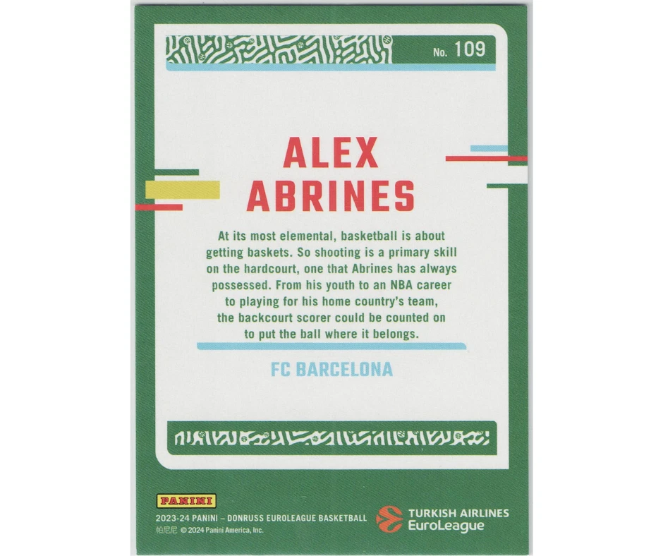 2023-24 Panini Donruss EuroLeague Holo Laser /149  Alex Abrines - FC Barcelona - Image 2 of 3