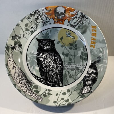 222 FIFTH Forest HALLOWEEN BLACK OWL  ''Bewitching Hour'' Cerami Serving Bowl 10 