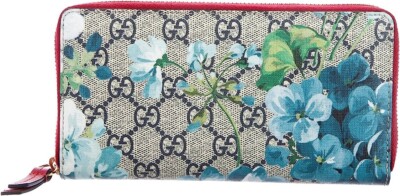 GUCCI ブルームス 財布 GUCCI Blooms GG Supreme Red Trim Blue Navy Flowers Zip Around