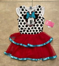 Minnie Mouse Disney Short Sleeve White  Black Polka Dot Tutu Dress Girls 5 NEW