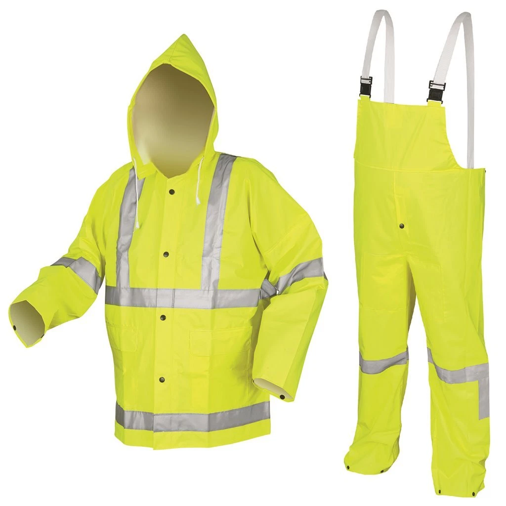 High Visibility Class 3 Reflective Hi Vis RAIN SUIT W/ Jacket, Hood & Overalls