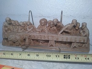Vtg JESUS CHRIST THE LAST SUPPER Hanging Wall Plaque Sandstone 13.5x5”