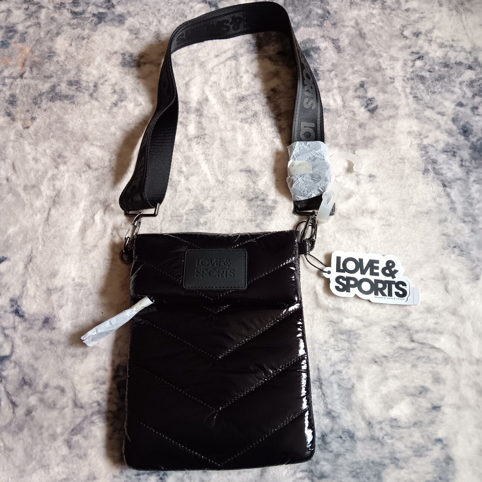 Crossbody Bag Love & Sports Olivia Black Puffer Quilted With Black Strap NWT-image