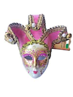 PINK CERAMIC MINIATURE JOLLINI VENETIAN MASQUERADE MASK ITALY