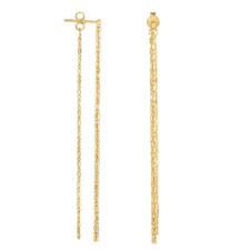 14k Yellow Real Gold Diamond Cut Bead Chain Front And Back Style Drop Earrings
