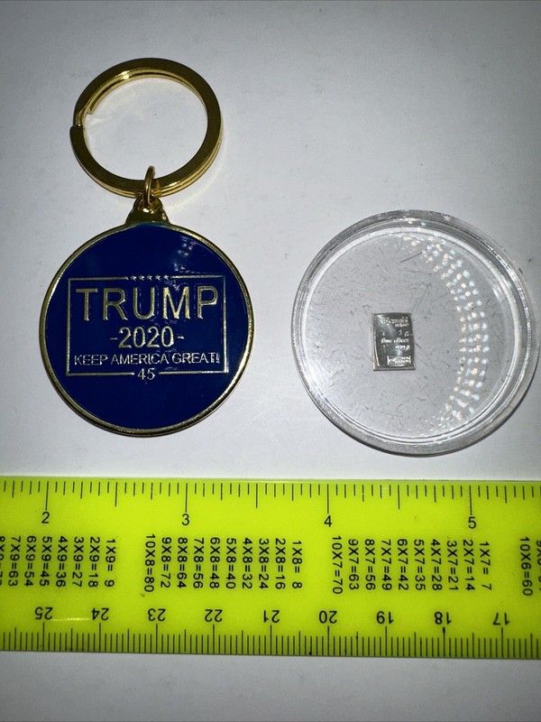 valcambi 1 gram silver Bar & Trump 2020 Keep America Great Keychain MAGA Lot