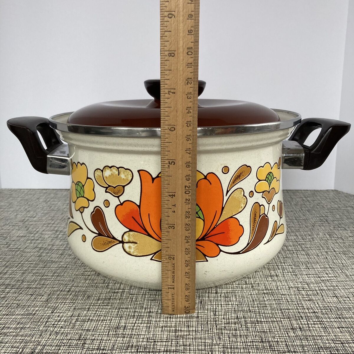 Sanko Ware Japan Show Enamel Pans Brown 2-Lids Vintage 6 Sanko Ware Japan Show Enamel Pans Brown 2-Lids Vintage 6