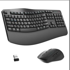 Wireless Keyboard and Mouse Combo,2.4G Full Size Wave Keys Ergonomic Keyboard wi