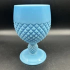 Vintage Blue Milk Glass Goblet Wine Water Glass Diamond Cut Ladder Pattern