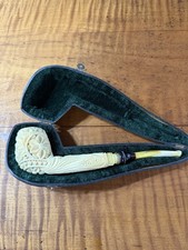 Ornate Floral Carving Block Meerschaum Master Carver Akdolu Leather Case 495