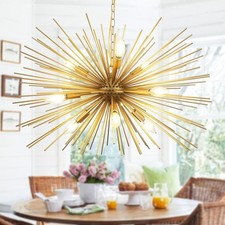 29" Gold Sputnik Chandelier 9-Light Mid Century Modern Starburst Solid Metal