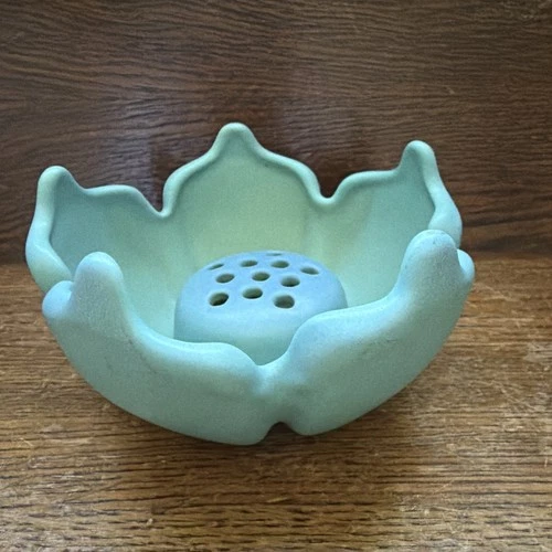 Vintage Van Briggle Art Pottery Ming Blue Lotus Bowl with Flower Frog Colo USA