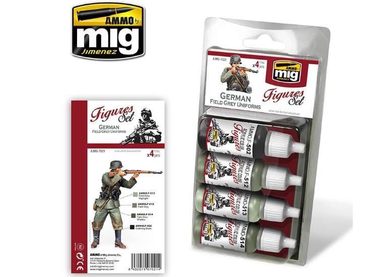 Ammo Mig 7021 17ml x4 German Field Grey Uniform Acrylic Paint Set