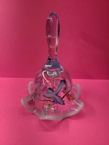 FENTON Ruffled Edges 6.5” Blue Blue Bird Bell Signed With  Sticker.