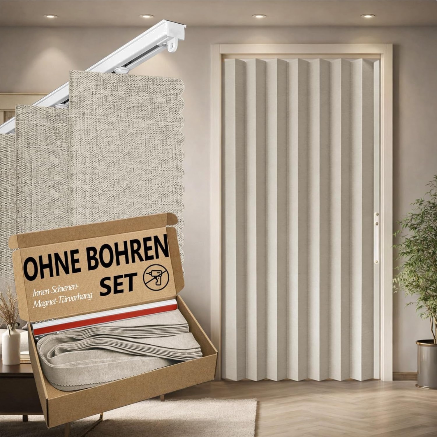 Rideau de porte pliable style accordéon pour séparer le salon de la cuisine