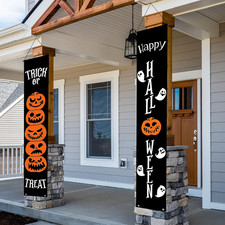 Halloween Banner Happy Halloween Trick or Treat Skeleton Front Door Decor