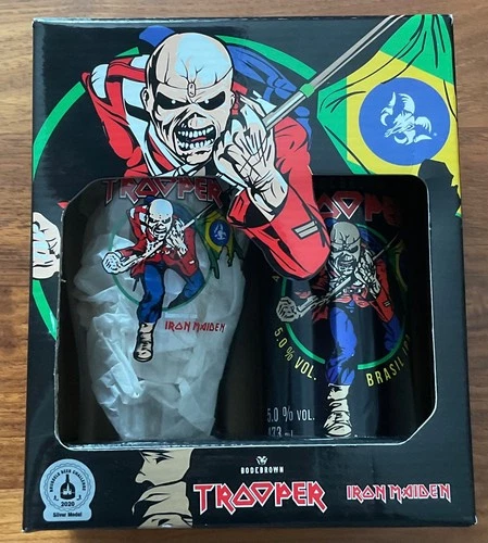 D - IRON MAIDEN - TROOPER - Coffret Brésilien verre + Canette de bière - Neuf