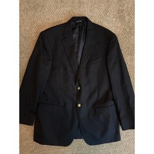 Stafford Men's Blazer 42L Navy Blue Gold Buttons Two Button Sport Coat Jacket