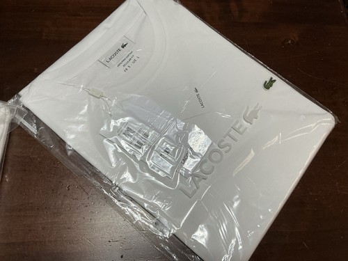 LACOSTE T-SHIRT LUXURY PIMA 100% Cotton WHITE Size 5 UK L Authentic BNWT RRP £55
