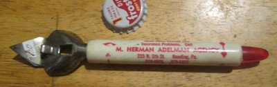VTG M.HERMAN ADELMAN AGENCY INSURANCE BEER PLASTIC CAN BOTTLE OPENER READING PA