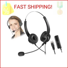 AGPTEK Hands-Free Call Center Noise Cancelling Corded Binaural Headset Headphone