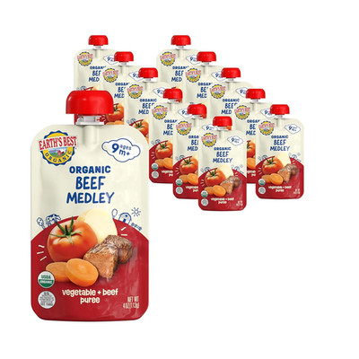 Organic Baby Food Pouches, 9+ Months, Beef, Vegetable, and Rice Puree for Babies