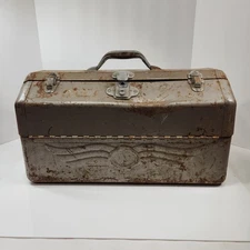 VTG LARGE Simonsen Chicago Metal Tool Tackle Box 18" x 10" x 8" 4 Tray Dividers